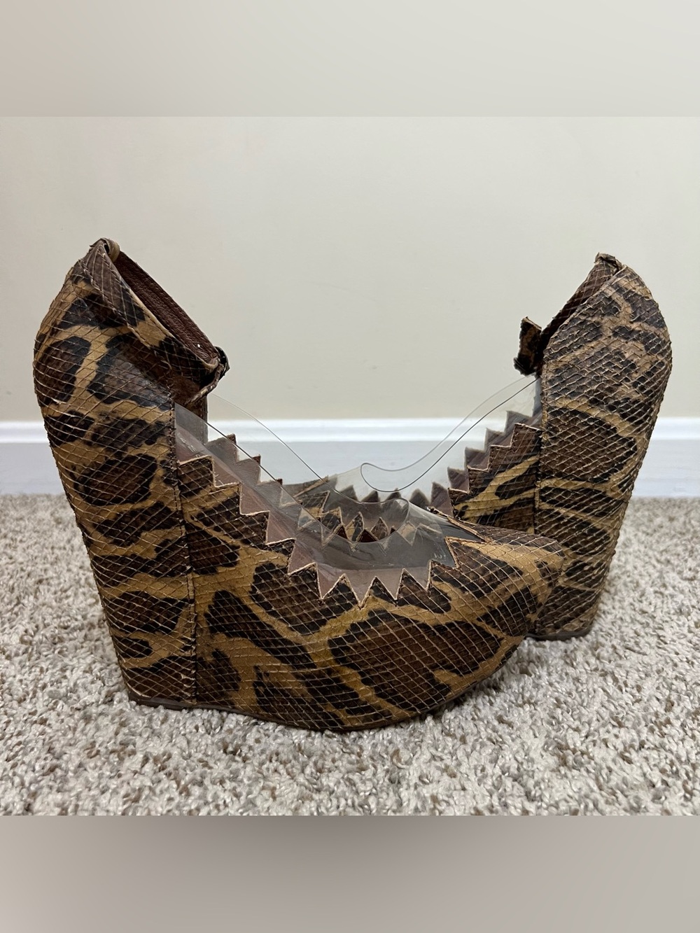 Jeffrey Campbell Havana Audrey Two Animal Print Wedge Heels Ankle Strap Size 8